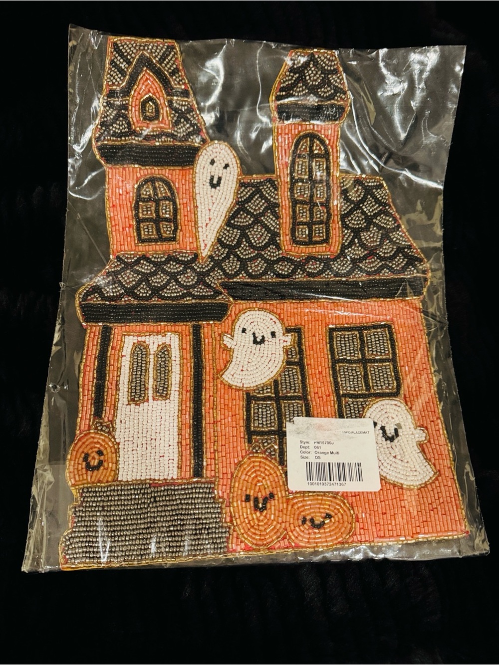 Haunted House Beaded‎ placemat w silk bottom